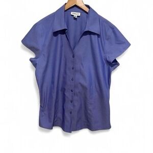 Coldwater Creek Women's Blue V-neck Short Sleeve Button up Blouse Size L‎